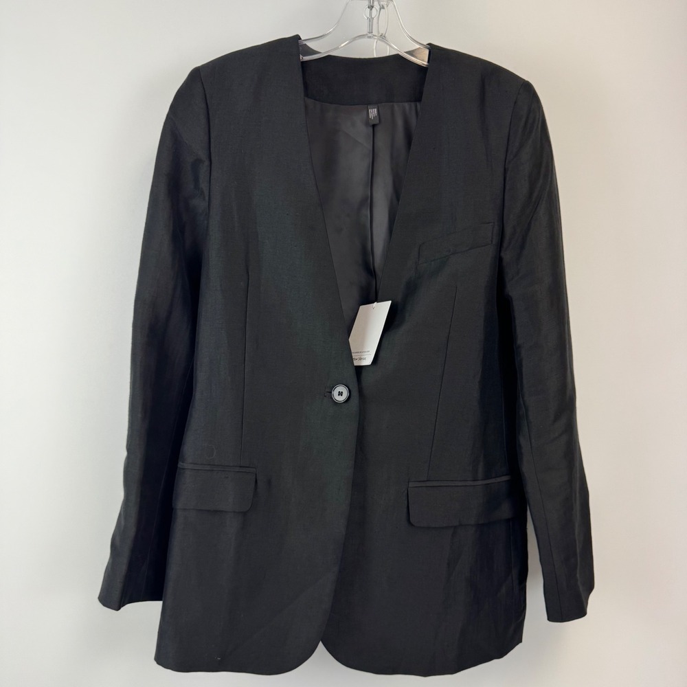 & Other Stories Stockholm Atelier Black Collarless Linen Blazer Jacket Size 2